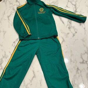Boys Green Sweat Suit Yellow Stripes Size 3 Youth